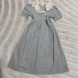 Vintage 80s Allison Rose Dress Girl size 14 Cottage Lace Light Blue
